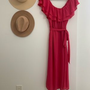 Show Me You Mumu Ruffle Off-the-shoulder Midi Dress
